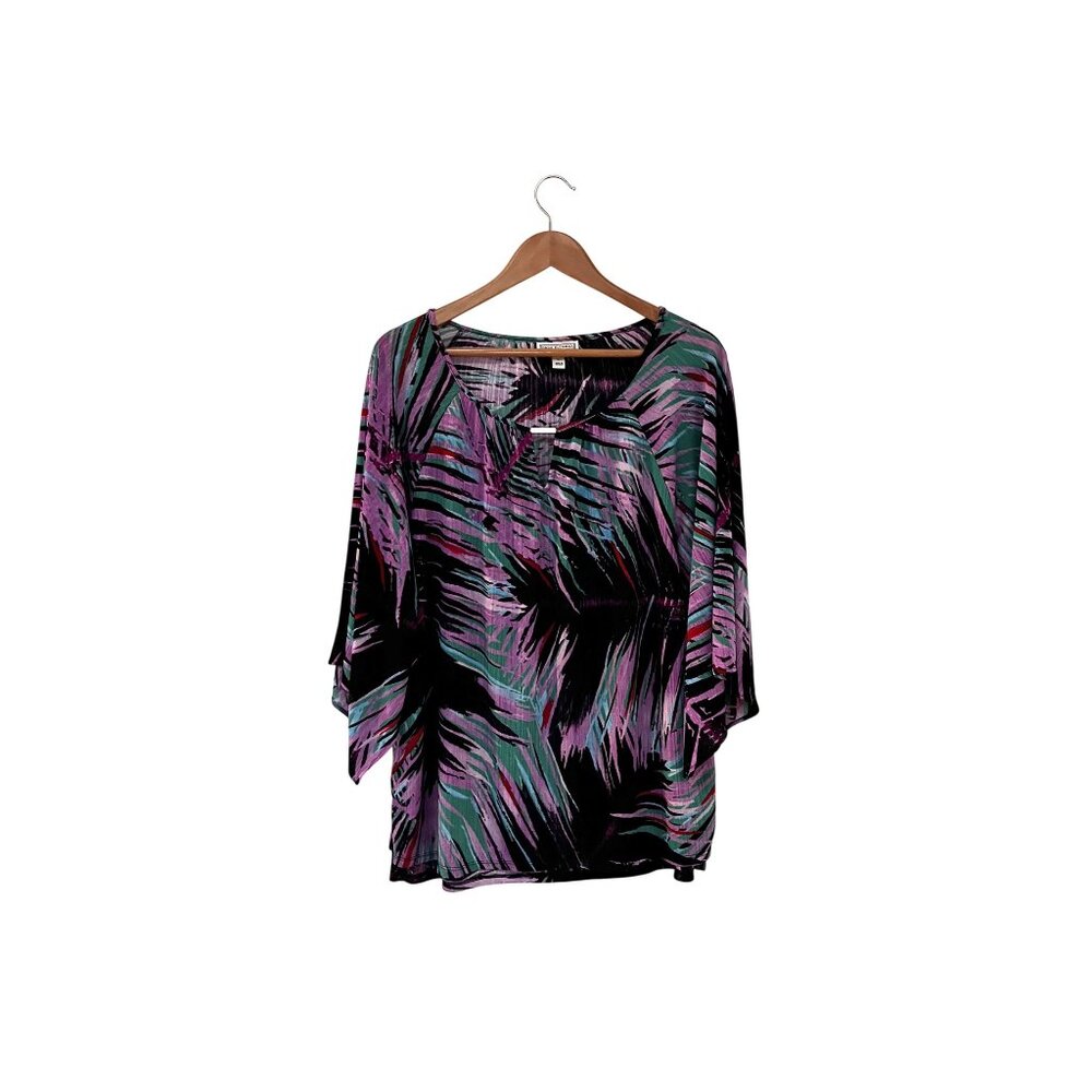 Dana Buchman Womens Colorful Tropical Abstract Palm Print 3/4 Sleeve Tunic Top L